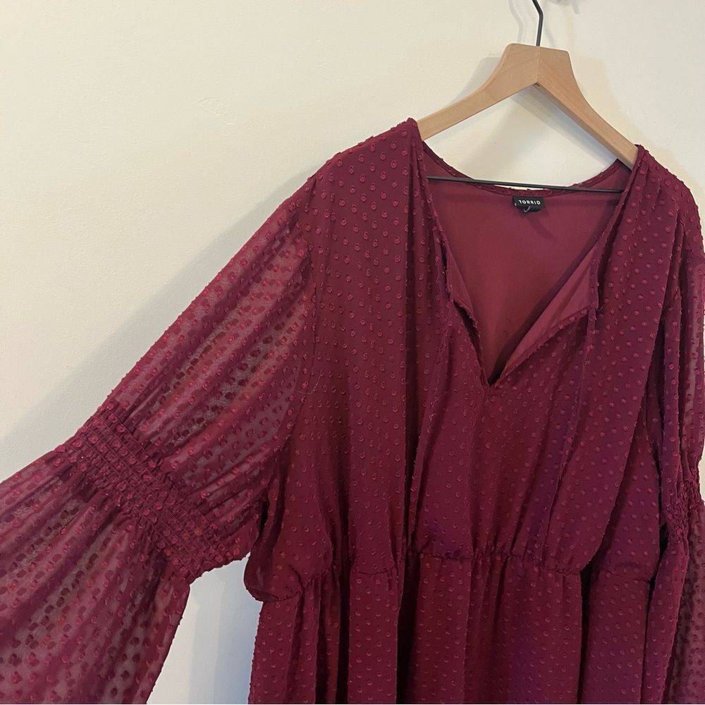 Torrid Merlot Red Textured Chiffon Skater Dress Size 5/5X - Picture 8 of 16